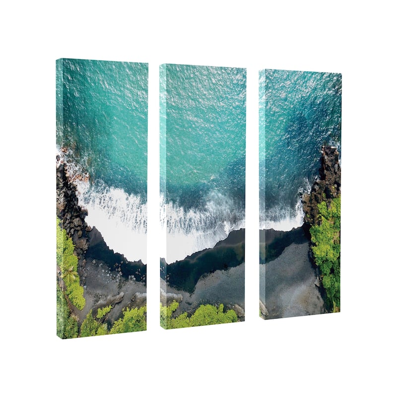 Kate and Laurel Maui Black Sands Beach Canvas by Rachel Bolgov - 3 Piece 12x28 - Multi