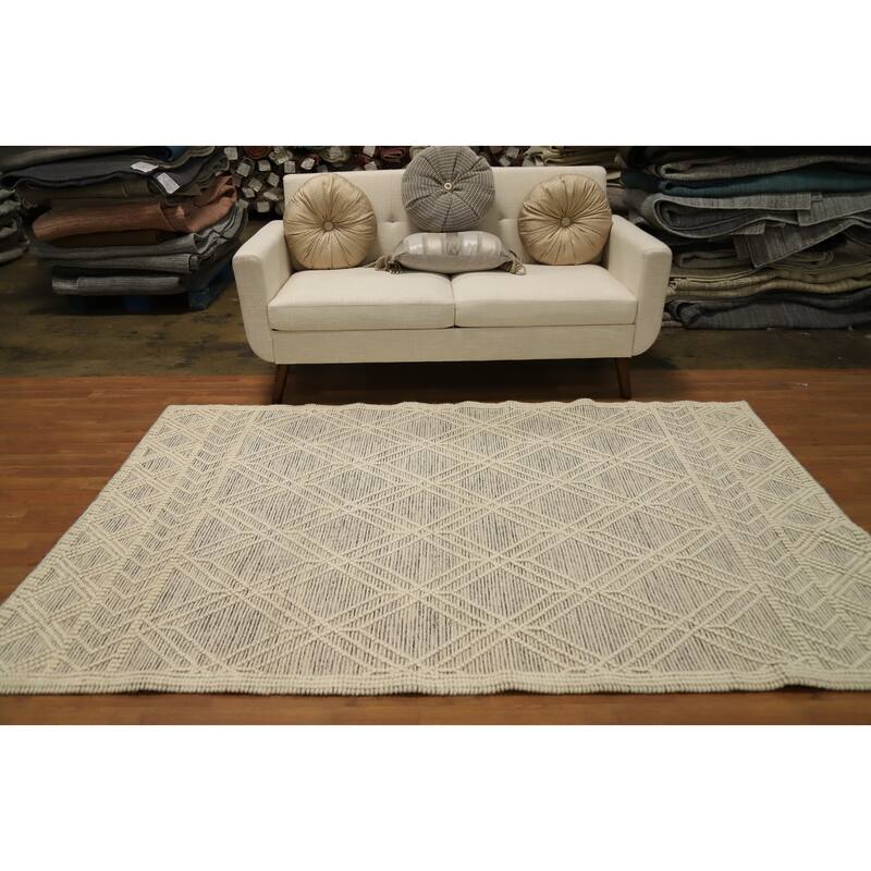 Hand Knotted Oriental 100% Wool Carpet Modern Geometric Beige & Ivories Modern Gotti Design Area Rug - 7' 8'' X 4' 11''