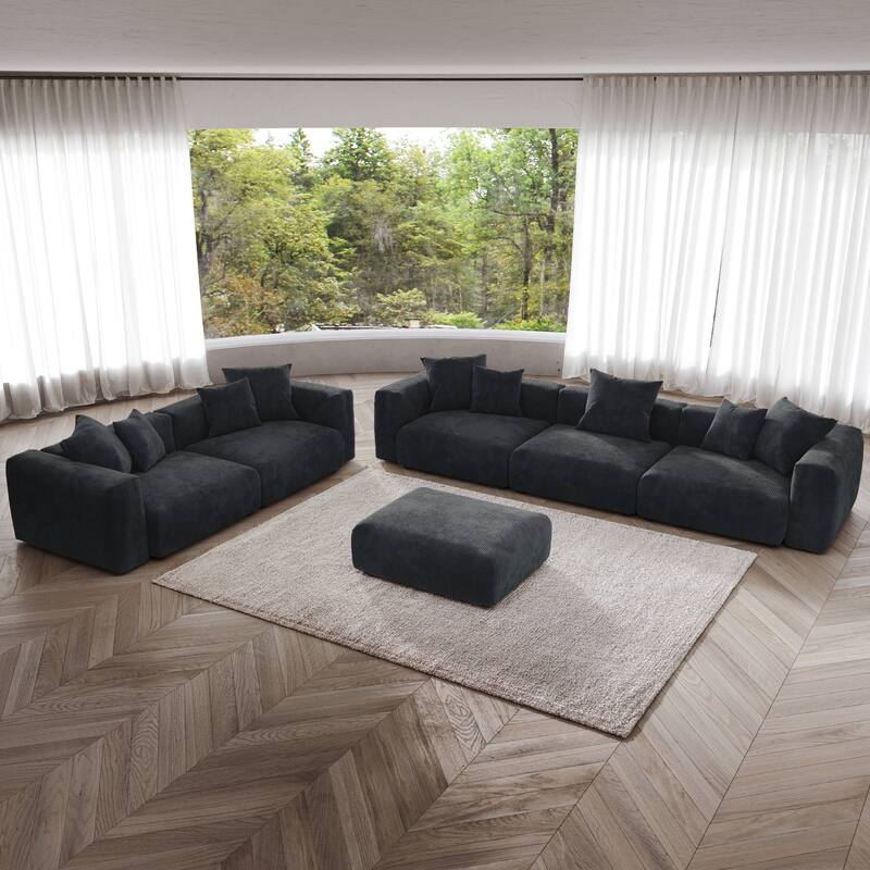3PCS Modern Couch Set Living Room Furniture Set - Black