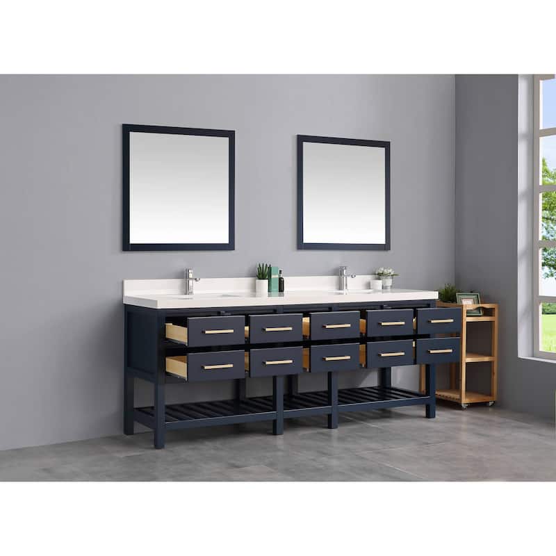 Willow Collections 84 x 22 Santa Fe Double Bowl Sink Bathroom Vanity with 2 in Quartz