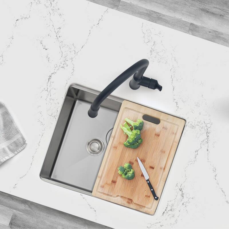 STYLISH 22 inches Workstation Single Bowl Undermount 16 Gauge Stainless Steel Kitchen Sink with Built in Accessories Handmade