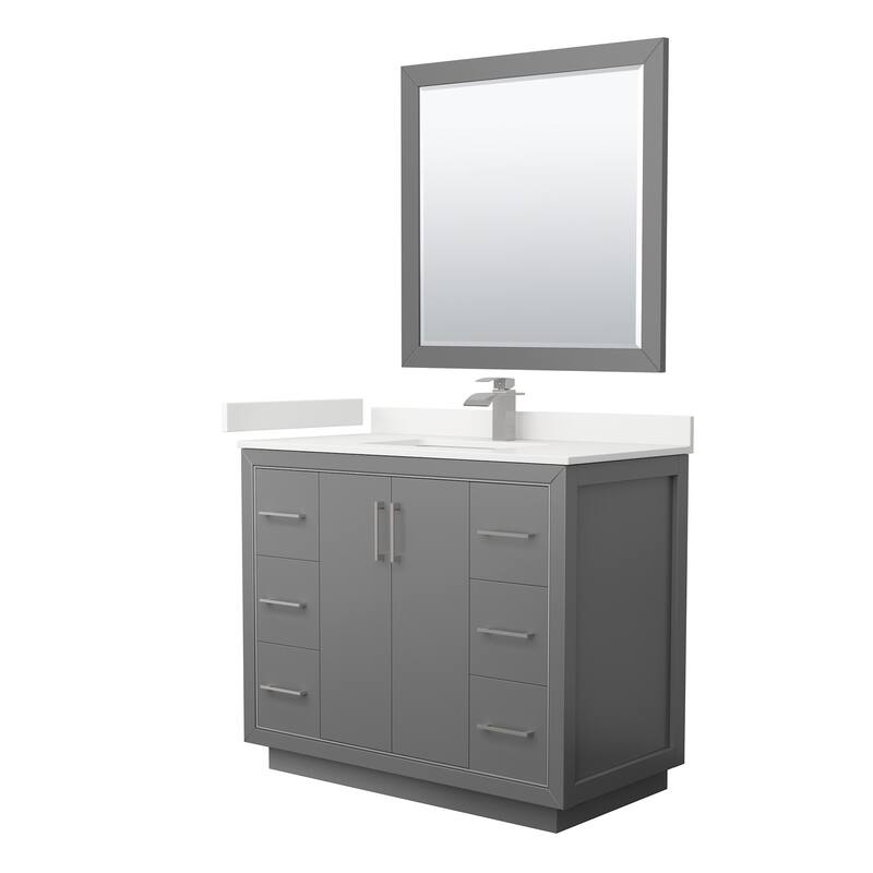 Wyndham Collection WCF111142S-QTZ-UNSM34 Icon 42" Free Standing Single - Dark Gray / White Quartz Top / Brushed Nickel