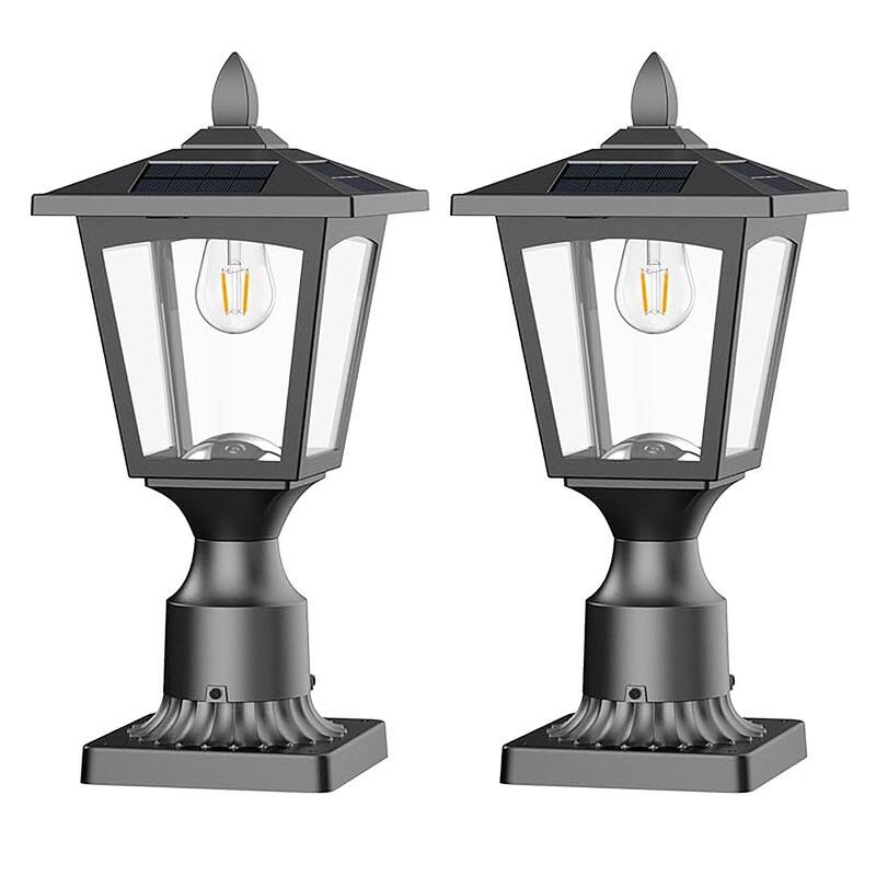 Solar Post Lights Outdoor Waterproof IP44, Warm White LED Lamp for Garden, Pathway, Driveway, Fence, Patio Decor - 15.75'' - 2 Lights