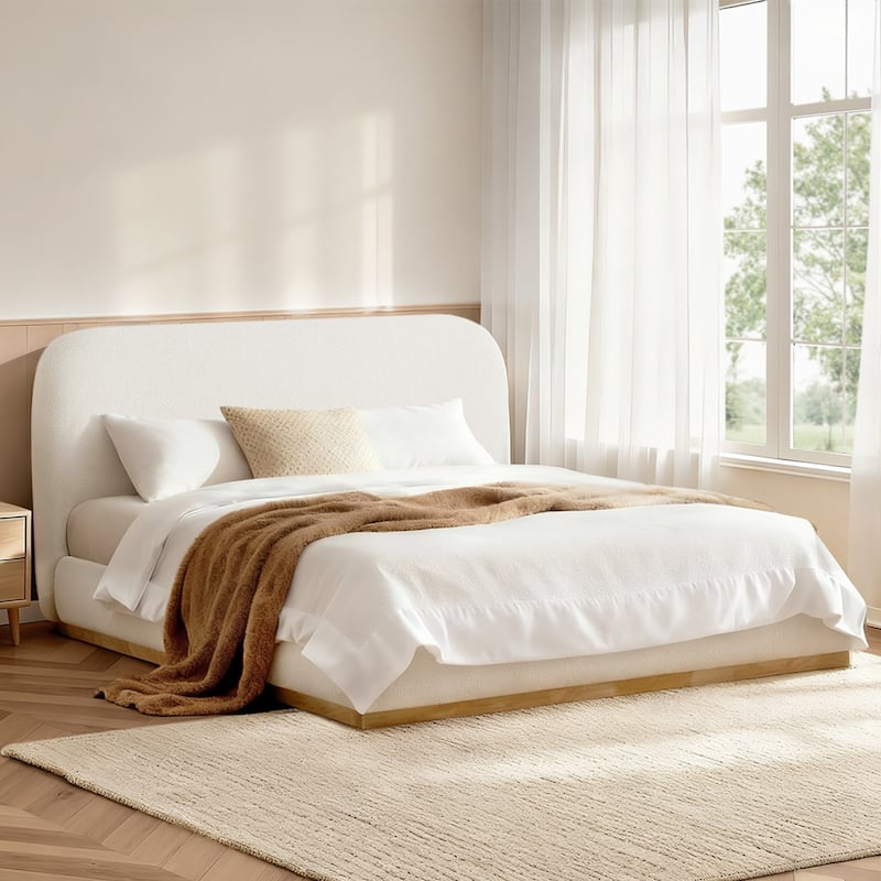 Spruce & Spring Modern Boucle Upholstered Platform Bed with Solid Wood Frame