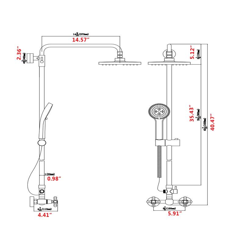 YASINU Matte Black Shower System with 8 Inch Rainfall Shower Head 