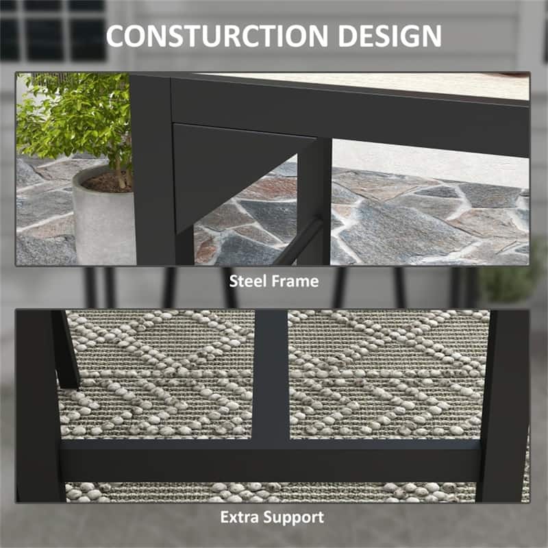 Rectangular Outdoor Bar Table with Wood Grain Top and Steel Frame for Patio or Backyard Use - 47.25" L x 15" W x 39" H