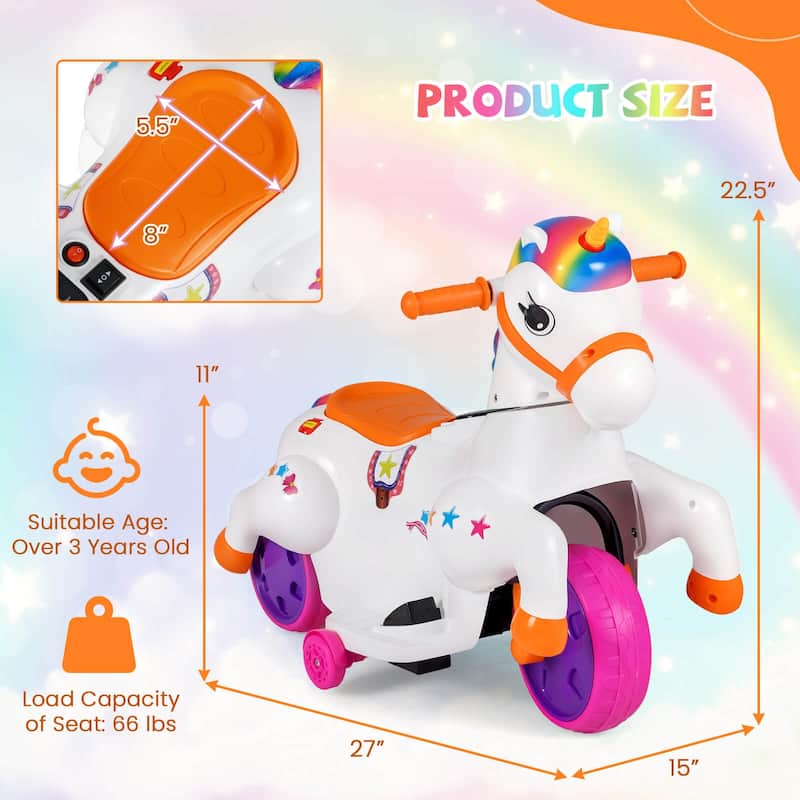 Costway 12V Kids Ride on Unicorn Toy with Training Wheels Music - See Details
