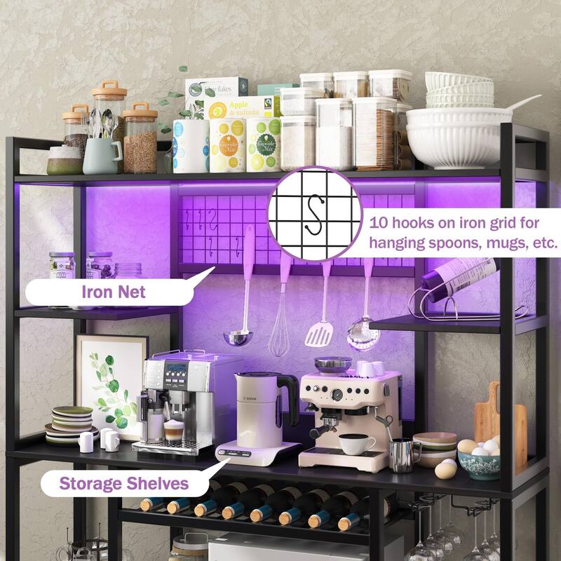 55" Bakers Rack with Power Outlet and LED Light