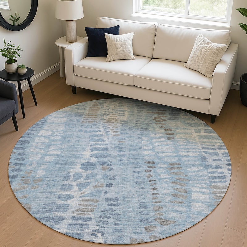 Machine Washable Indoor/ Outdoor Modern Imprints Chantille Rug