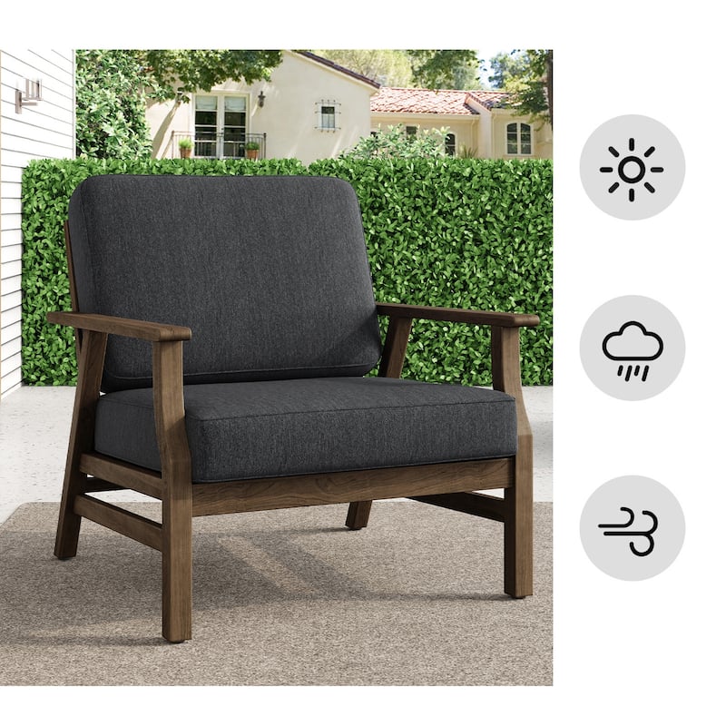 2 Set Teak Wood Patio Club Chair with Cushion Outdoor Arm Chair