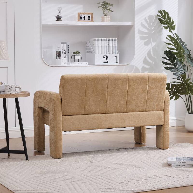 Modern 2-Seater Sofa Armchair with Chenille Fabric, for Living Rooms, Bedrooms, Lounges and Reading, Yellow