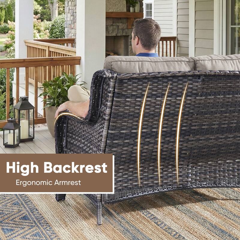 Pocassy Outdoor Patio Loveseat All-Weather Wicker Loveseat with Cushions