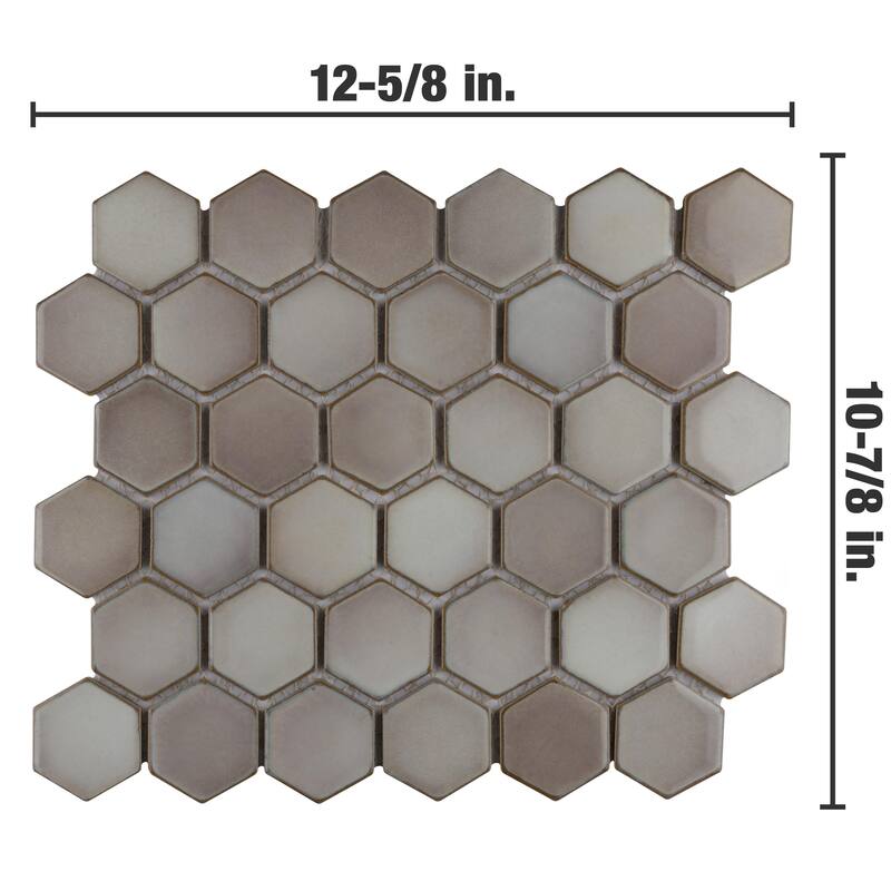 Merola Tile Hudson Due 2" Hex Dove Grey 10-7/8" x 12-5/8" Porcelain Mosaic Floor and Wall Tile