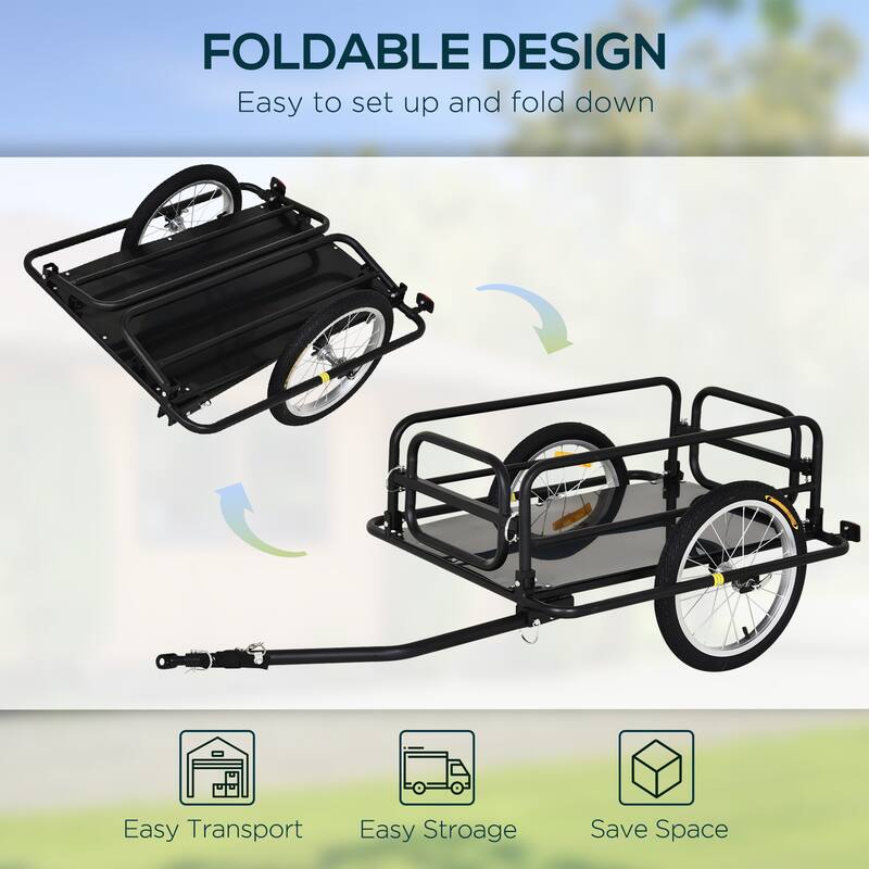 Aosom Bike Cargo Trailer for Hefty Loads with Foldable Compact Design, Bike Wagon Bike Trailer