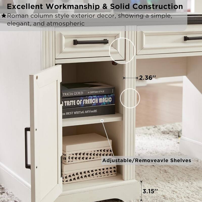 Farmhouse Computer Desk with Hutch,Office Desk with Charging Station