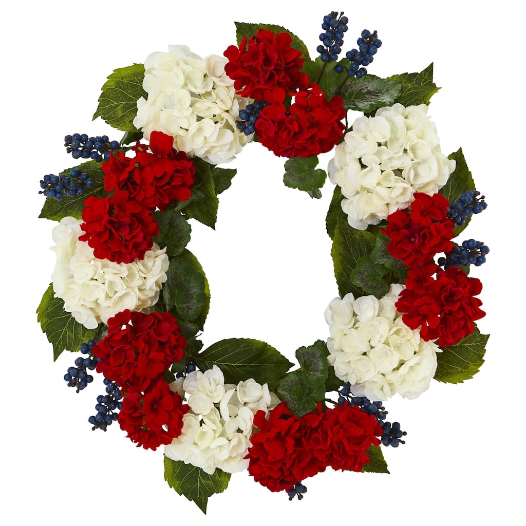 Blueberries and Geranium Artificial Wreath, 21-Inch, Unlit