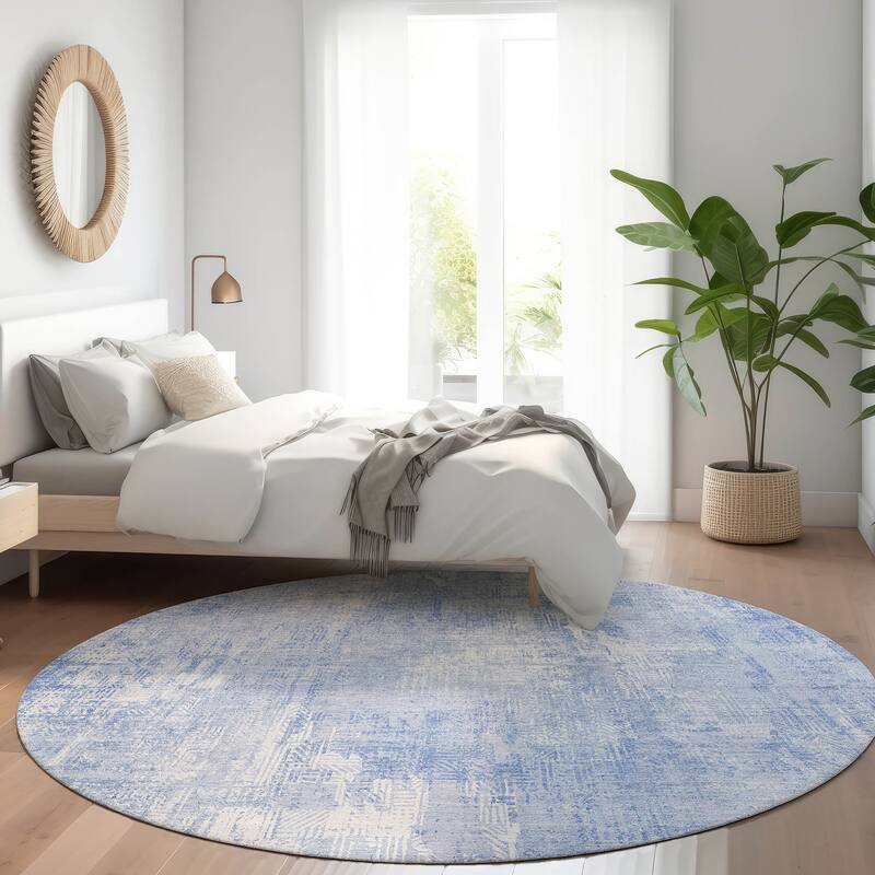 Machine Washable Indoor/ Outdoor Chantille Boho Abstract Rug - Sky - 8' x 8'