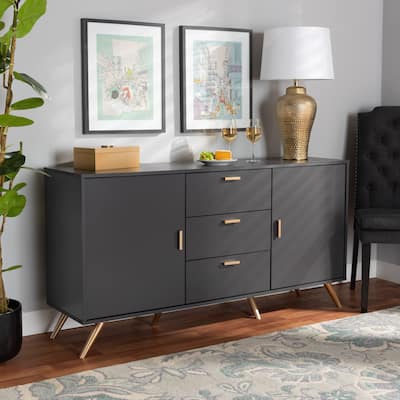 Kelson Modern Dark Grey and Gold Finished Wood 2-Door Sideboard Buffet