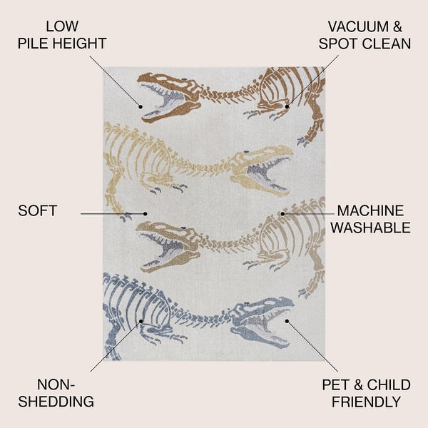 dimension image slide 1 of 2, JONATHAN Y Duenas T-Rex Modern Kids Machine-Washable Area Rug