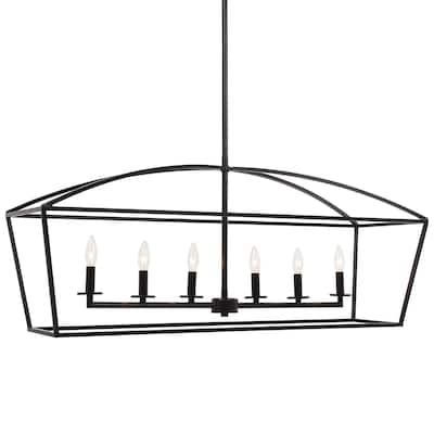 3-Light Open Frame Lines Ceiling Chandelier - 42" - Bronze Finish