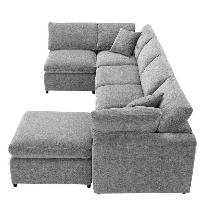 130'' U-Shaped 6-Seater Modular Sectional Sofa with Ottoman, Convertible Sleeper, and Customizable Layout Options