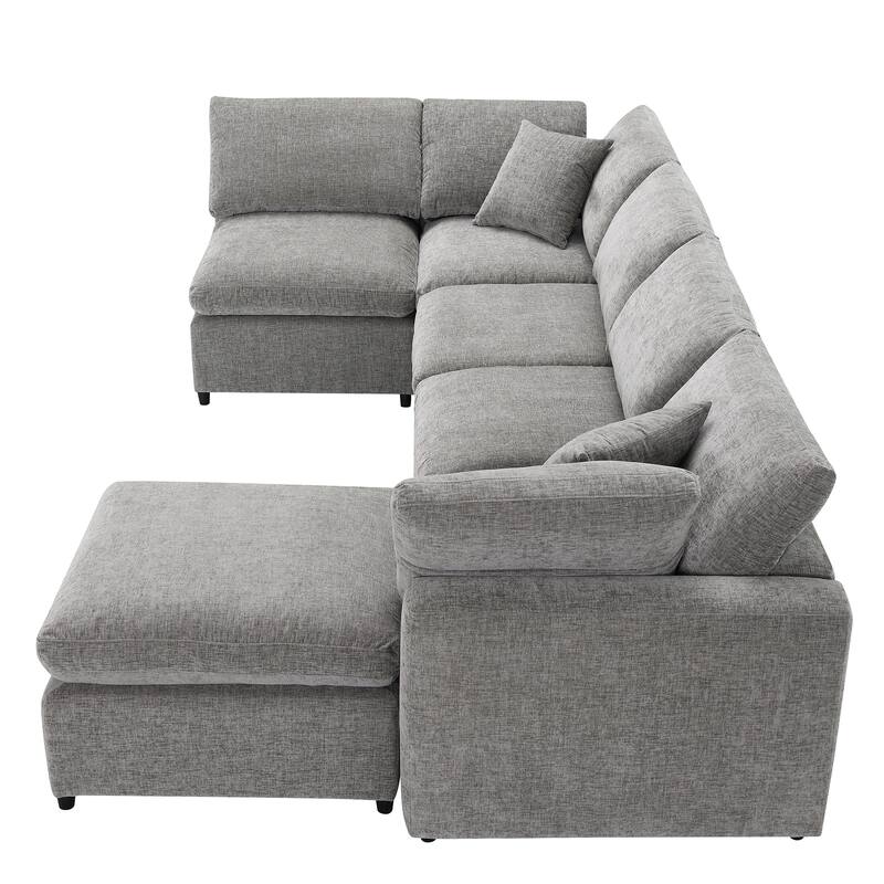 Grey 130'' U-Shaped 6 Seater Modular Sectional Sofa with Ottoman, Convertible U-Shaped Sleeper, Customizable Layout