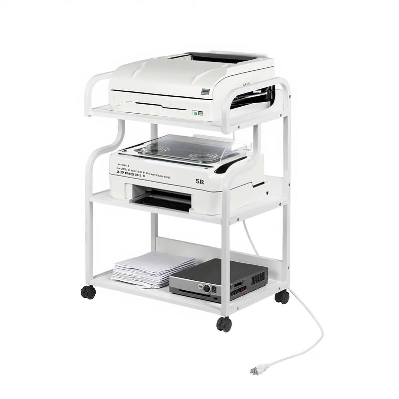 Javlergo 2-in-1 White Rolling Utility Cart with Outlets & USB Ports 3-Tier Open Shelf or 2-Tier with Door Cabinet Office Cart