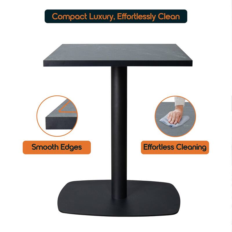 Vail Square Dining Table with 24 in. MDF Tabletop in Black Stainless Steel Square Base Accent Kitchen Table