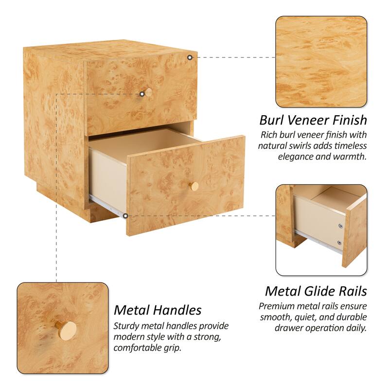 COZAYH Farmhouse Burl Wood Nightstand, Modern Dresser with Storage