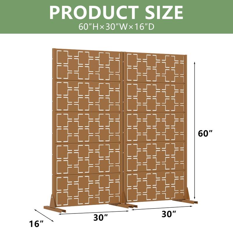 Outdoor Freestanding Metal Privacy Screen Decorative Garden Fence Set of 2