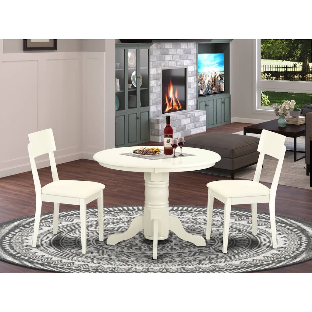 HomeStock 3-Pc Linen White Finish Solid Wood Top - Round Dining Room Set - Seats-4