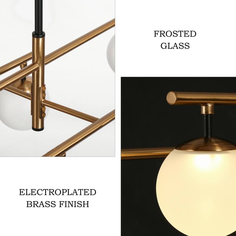 Modern 6-Light Black Gold LED Chandelier Linear Glass Pendant Lights for Dining Room - 44" L x 13" W x 9.8" H