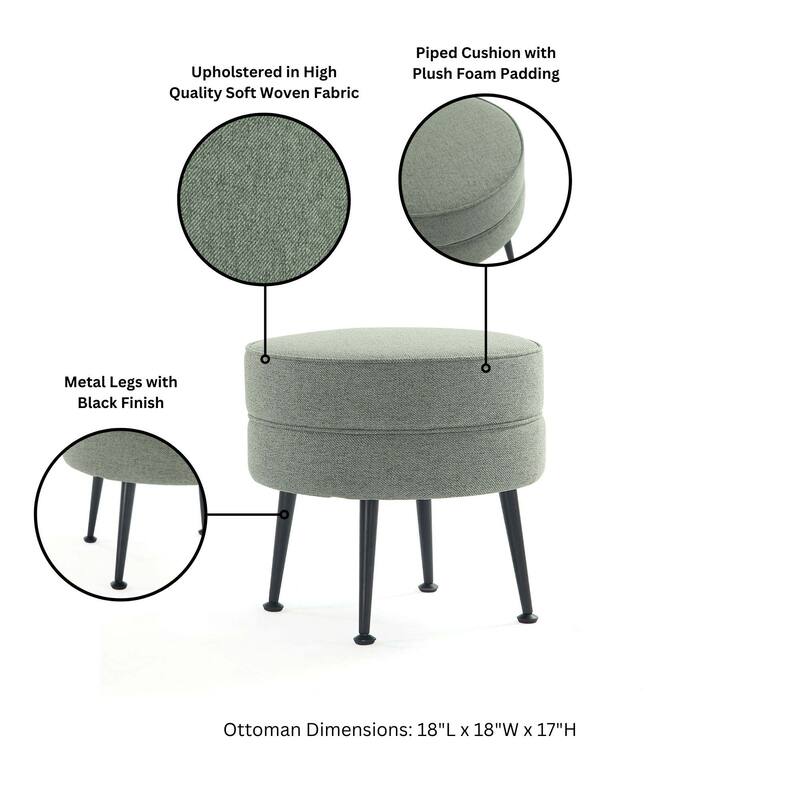 Upholstered Accent Ottoman with Metal Legs Mid Century Modern Design