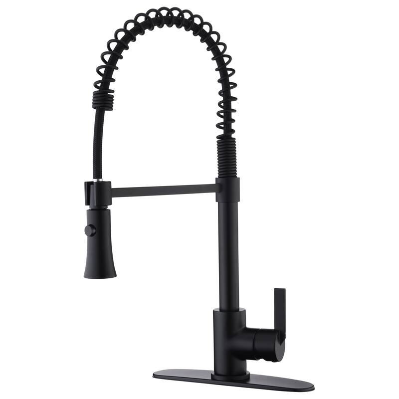 UltraFaucets Euro Collection Spring Spout Kitchen Faucet With Pull-Down Spray - Matte Black UF17207