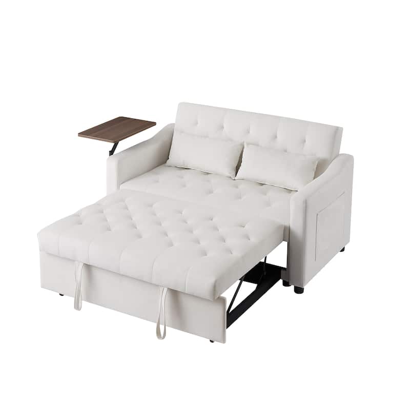 Velvet Pull Out Loveseat Sofa Convertible Sleeper Love Seat Bed w2 Pillow & 2 Pillows, Futon Sofa with 360掳 Swivel Shelves