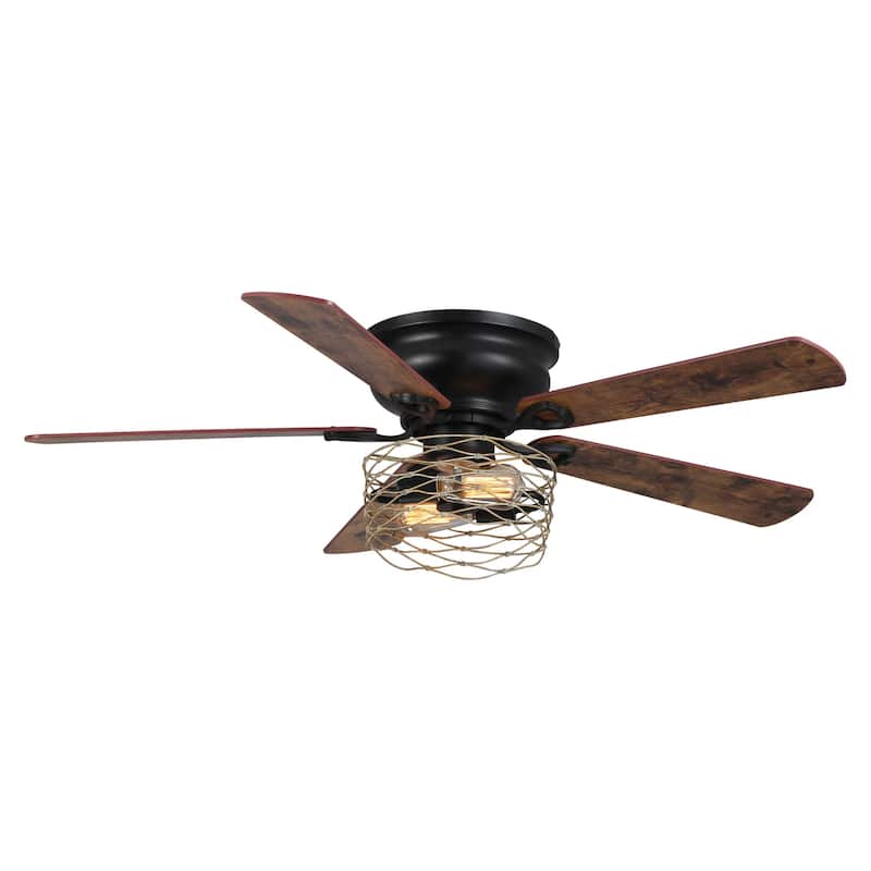 48" Industrial Wood 5-Blade Flush Mount Ceiling Fan with Remote