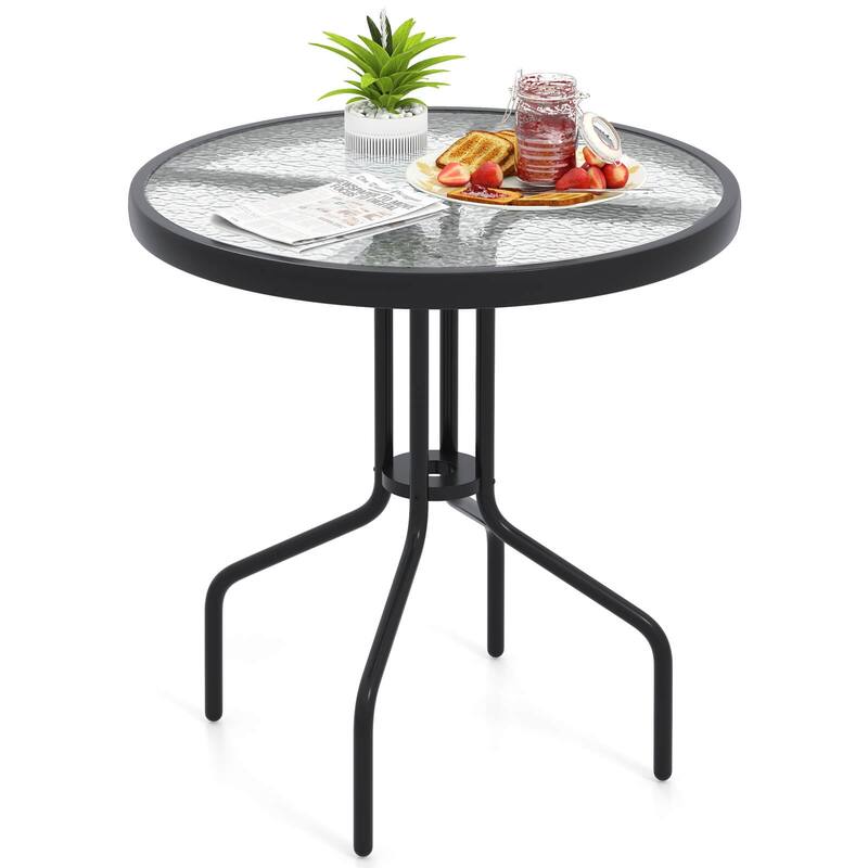 Costway 27.5" Patio Bistro Table with Tempered Glass Tabletop 1.57" - See Details - Black