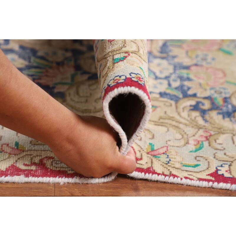 Distressed Pink Kerman Persian Antique Area Rug Handmade Wool Carpet - 9'9" x 13'3"