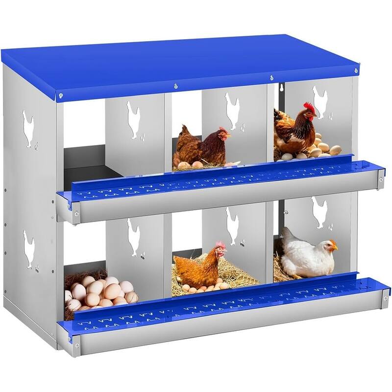 6 Compartment Nesting Box, Chicken Laying Box, Easy to Clean and Install - Blue