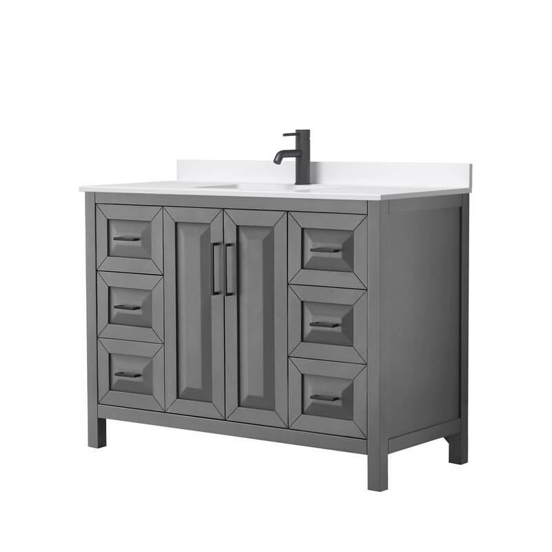 Daria 48-inch Single Vanity, Single Hole Quartz Top - Dark Gray, Black Trim, White Quartz Top