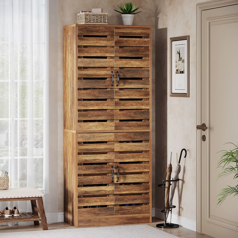 70.8" Tall Shoe Cabinet with Shutter Doors, 9-Tier Shoe Cabinet