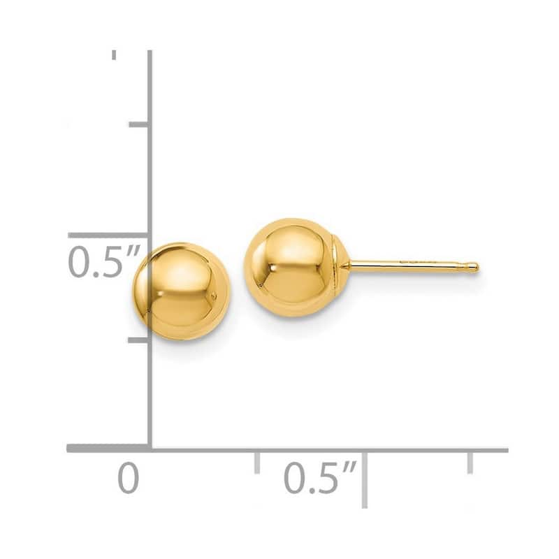 Curata 14k Yellow Gold Polished 6mm Ball Post Earrings