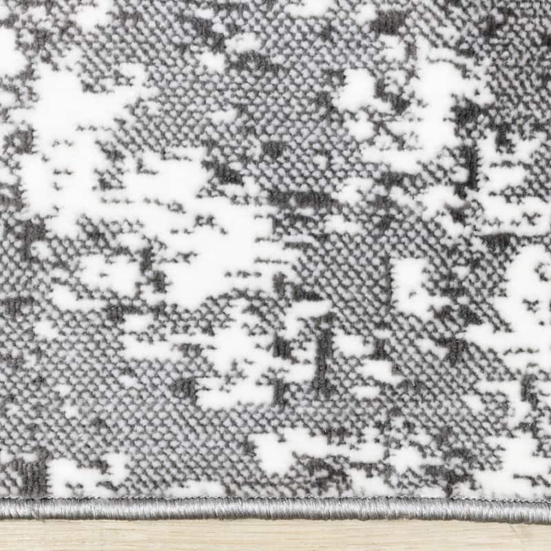 Washable Grey White Abstract Art Area Rug