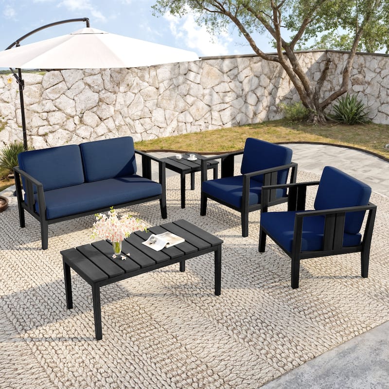 5-Piece Teak Wood Outdoor Conversation Set