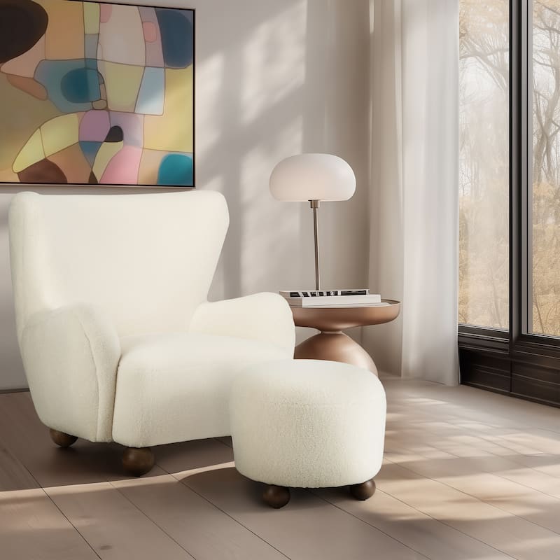 Sagebrook Home Chic Rubber Wood Round Ottoman With Non-Woven Fabric - 20" x 20" x 17" - Ivory