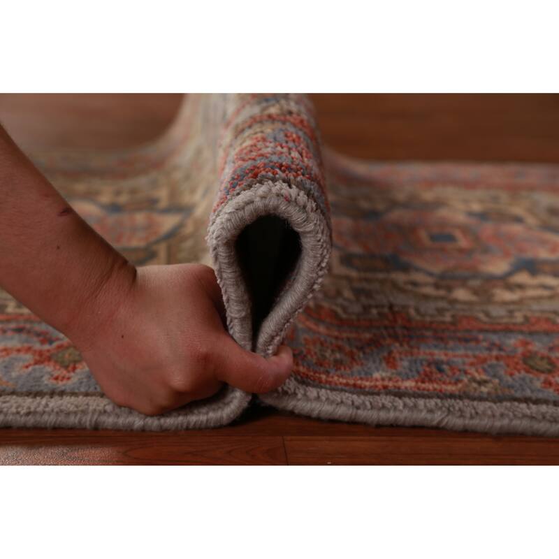 Hand Knotted Oriental 100% Wool Carpet Traditional Geometric Greys & Charcoal Heriz (serapi) Runner Rug - 8' 2'' X 2' 7''