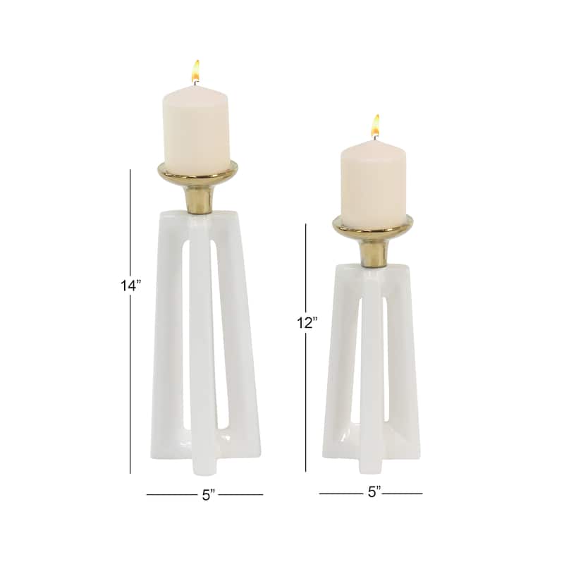 Ceramic Candle Holder - Set of 2 White - CosmoLiving by Cosmopolitan - 5"W x 5"L x 14"H