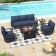 preview thumbnail 1 of 144, Aluminum Patio Outdoor Sectional Sofa Set with Fire Pit, Swivel Rocking Chairs and Ottomans 5-Seats w/Swivel - Navy Blue