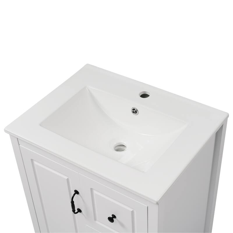 24 inch Bathroom Vanity with Sink, One Cabinet with Soft-closing Door, 3 Soft-closing Drawers, Retro Metal Handles