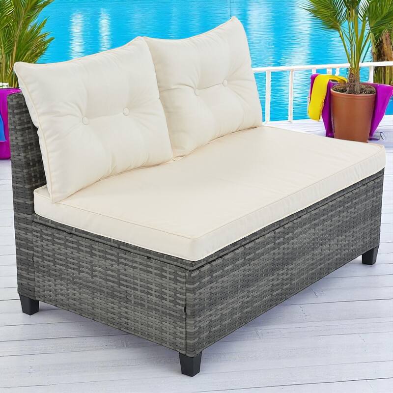 8-Piece Outdoor PE Wicker Patio Furniture Set with Cushions,Coffee Table & Side Tables,Modular Curved Sectional Sofa Set